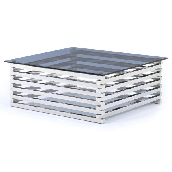 Morita Tinted Glass Square Coffee Table With Steel Frame | Bed Sava