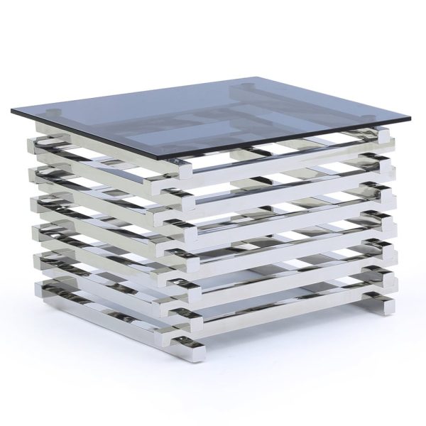 Morita Tinted Glass Square End Table With Steel Frame | Bed Sava