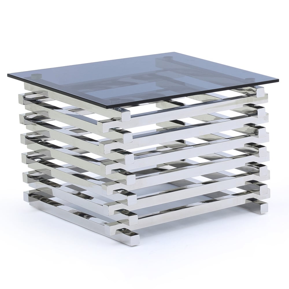 Morita Tinted Glass Square End Table With Steel Frame