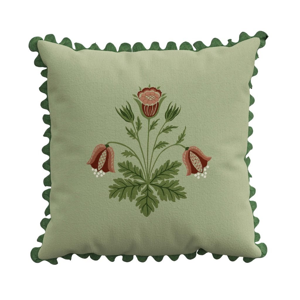 Morris & Co X Emery Walker Rose Cushion 50cm x 50cm, Bough's Green/Rose