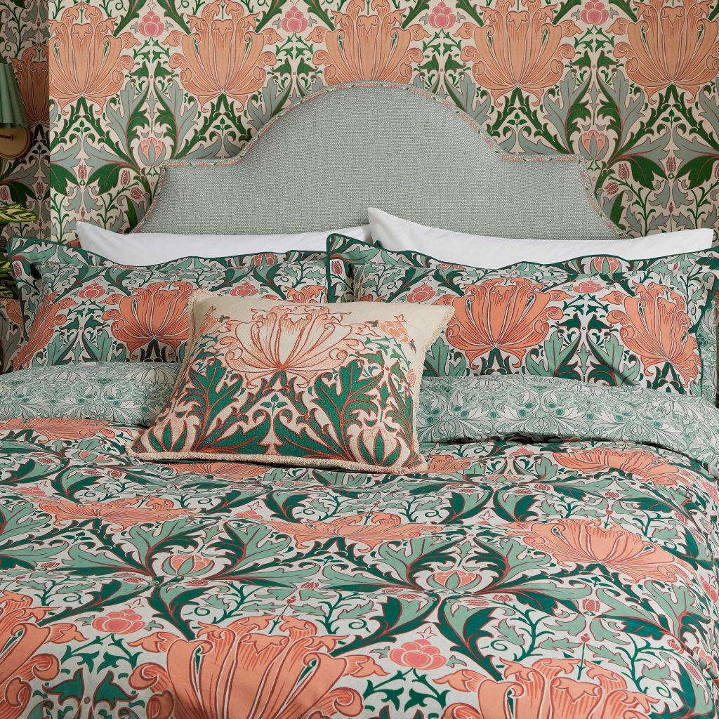 Morris & Co Helena Single Duvet Cover Set, Peach & Teal