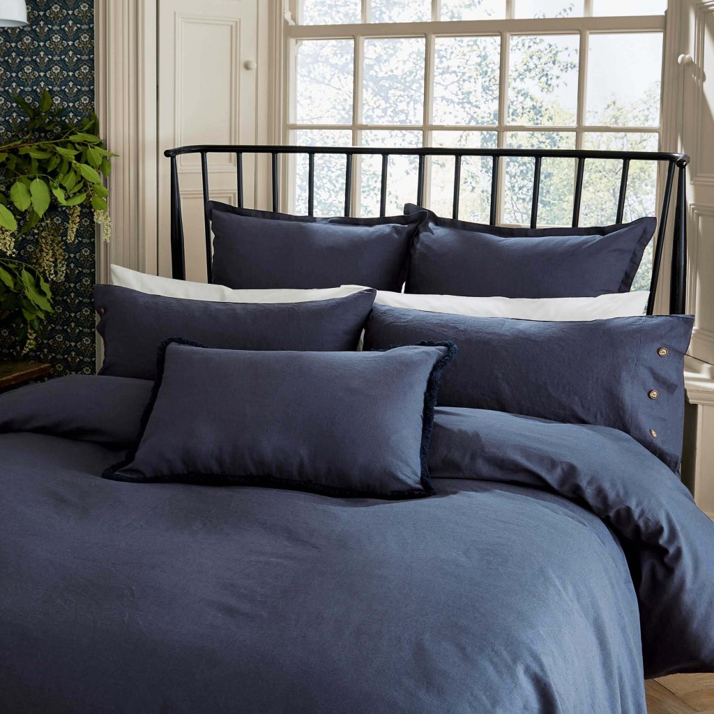 William Morris Linen Cotton Plain Dye Single Duvet Cover, Blue
