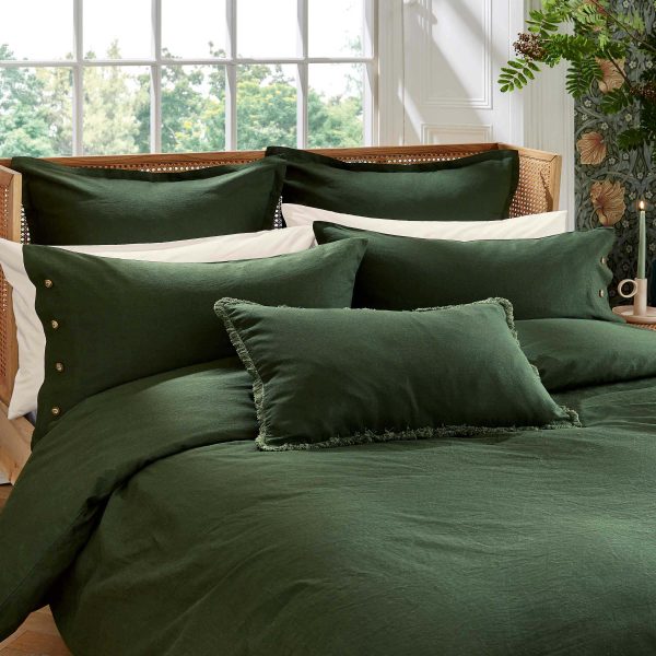 William Morris Linen Cotton Plain Dye Double Duvet Cover Green | Bed Sava