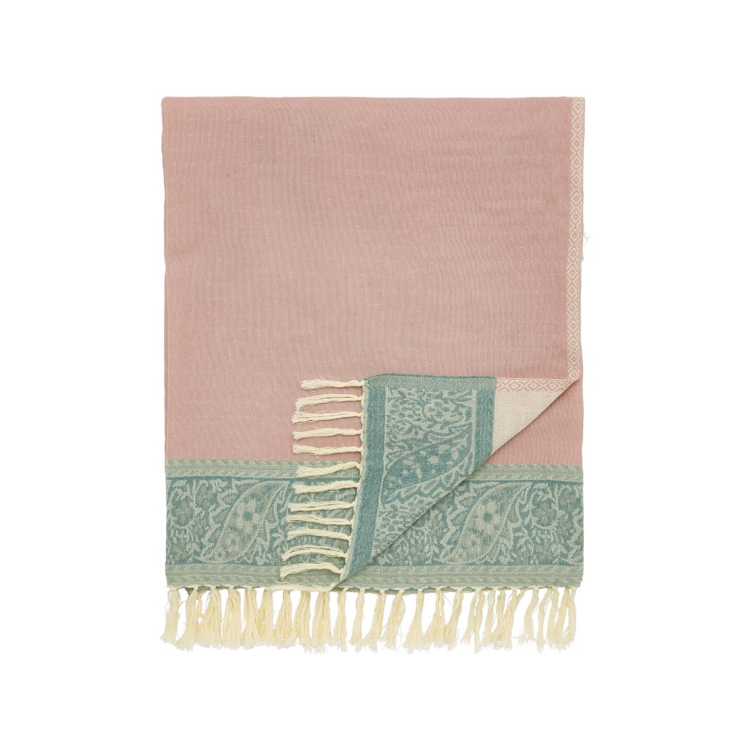 William Morris Strawberry Thief/Severne Woven Throw, Cochineal Pink