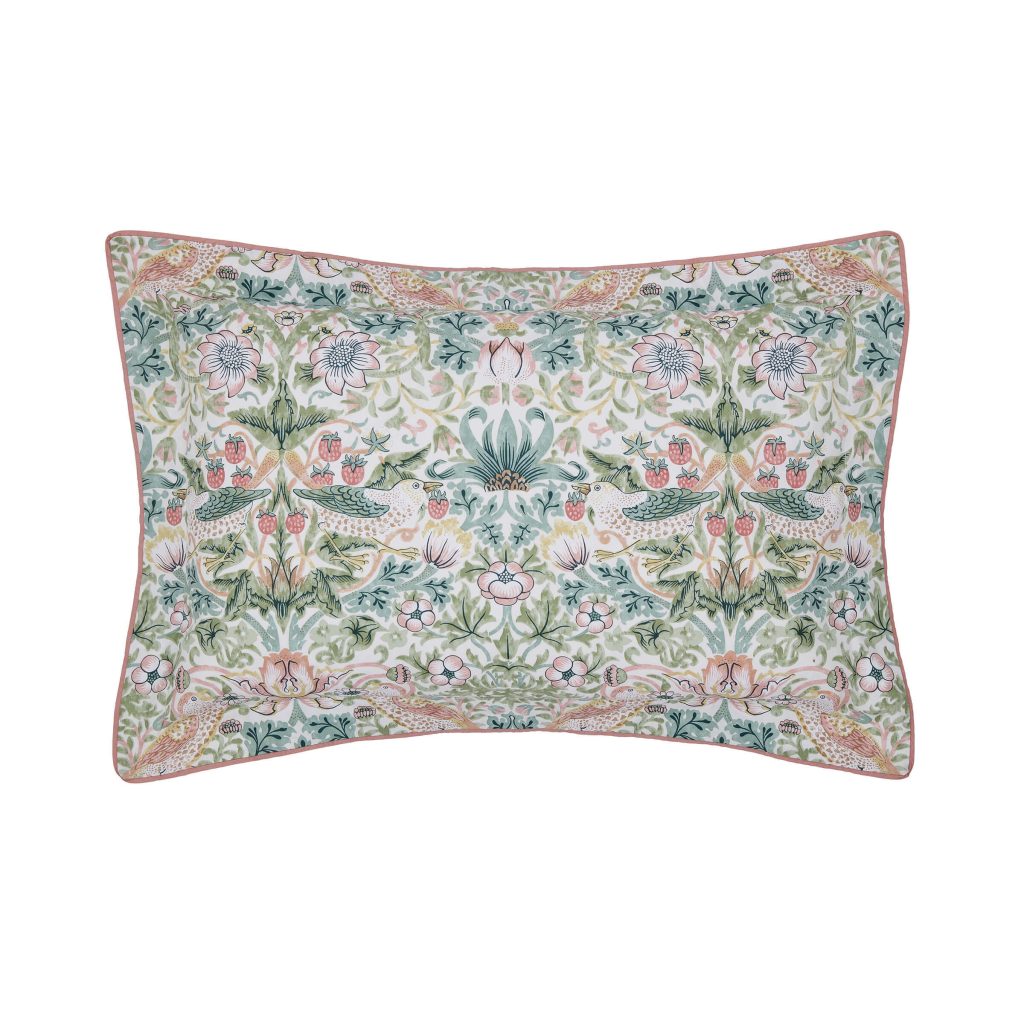 William Morris Strawberry Thief Oxford Pillowcase, Cochineal Pink
