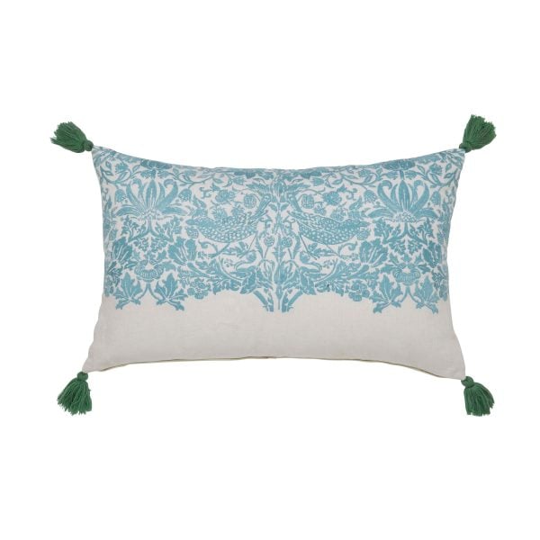 William Morris Strawberry Thief Cushion 60cm x 40cm Teal | Bed Sava