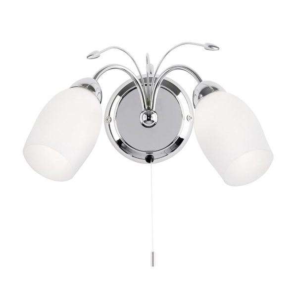 Morristown 2 Light Glass Twin Wall Light In Chrome And White | Bed Sava