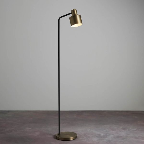 Mosinee Metal Floor Lamp In Matt Antique Brass And Matt Black | Bed Sava