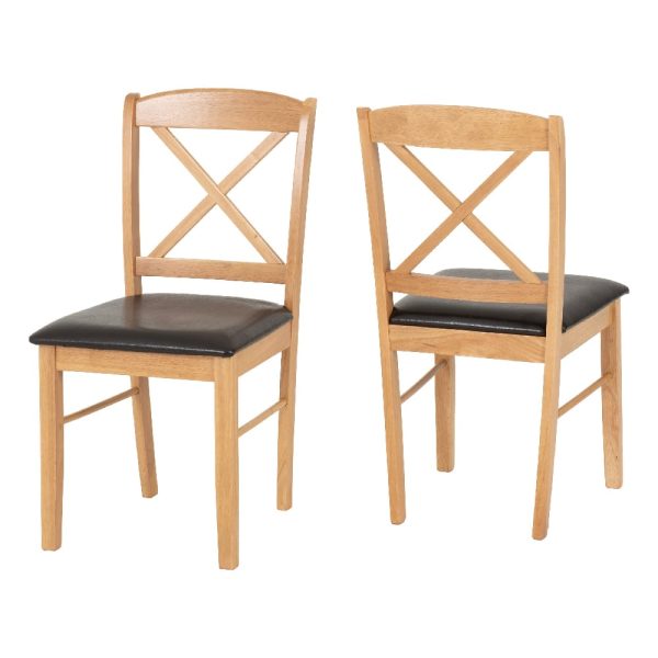 Muirkirk Oak Wooden Dining Chairs With Leather Seat In Pair | Bed Sava
