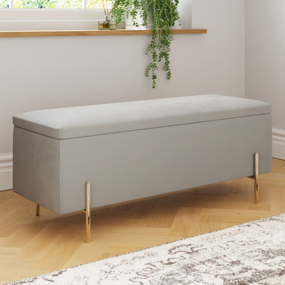 Mullion Fabric Storage Ottoman In Grey