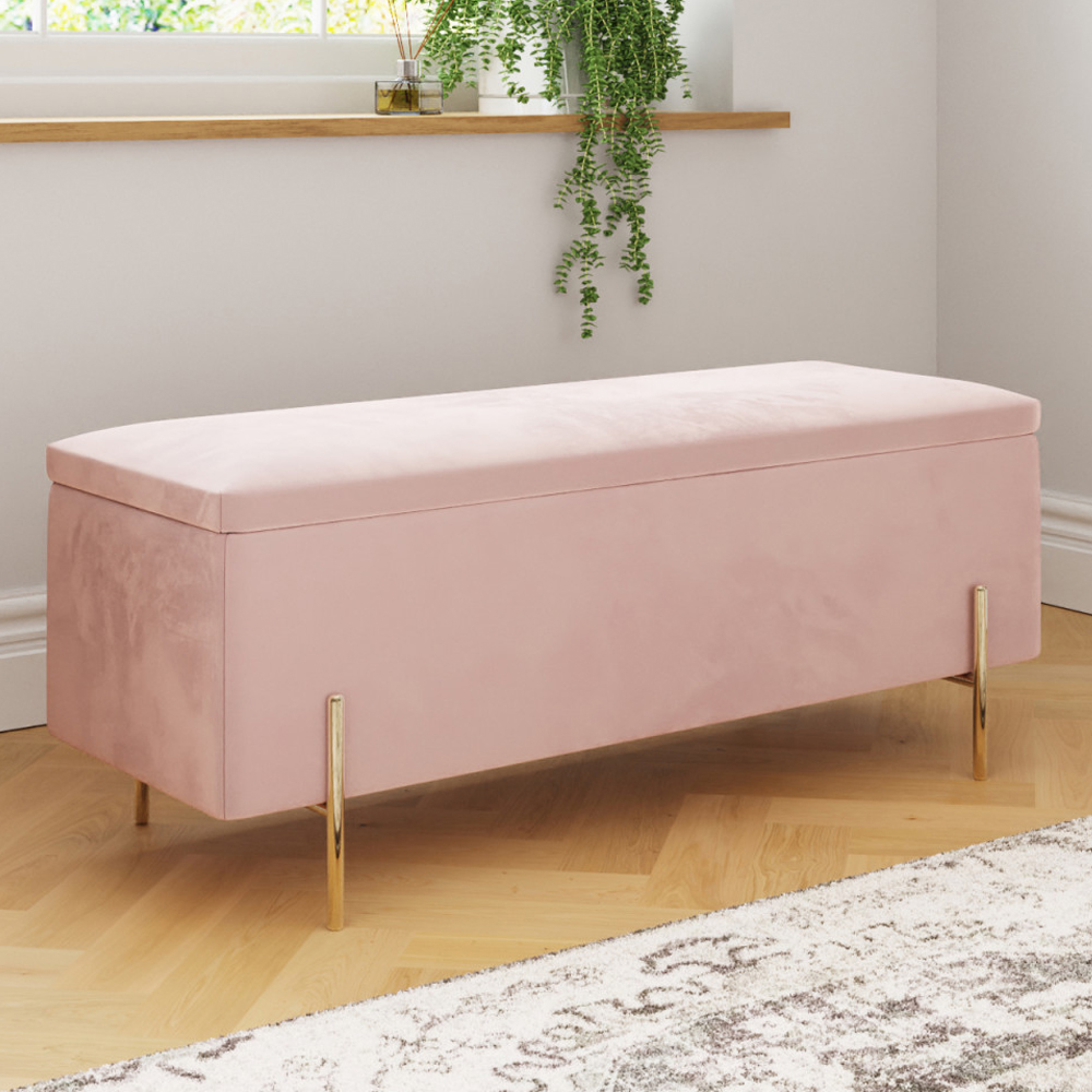 Mullion Fabric Storage Ottoman In Pink