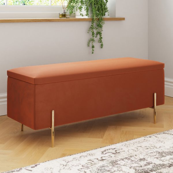 Mullion Fabric Storage Ottoman In Russet | Bed Sava