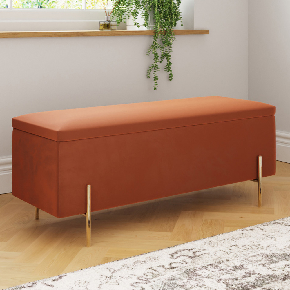 Mullion Fabric Storage Ottoman In Russet