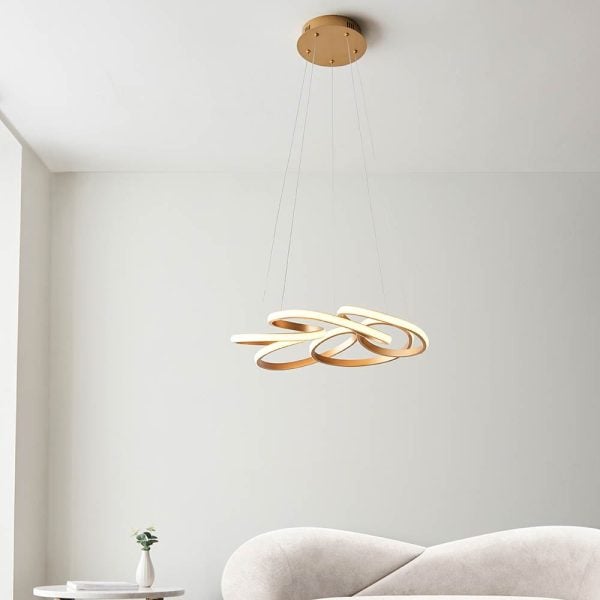 Muncie 5 Light Spiral Pendant Ceiling Light In Satin Gold White | Bed Sava