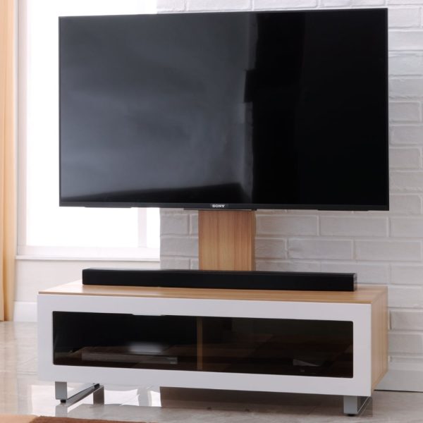 Muncie Large Wooden TV Stand With Metal Bracket In Light Oak | Bed Sava