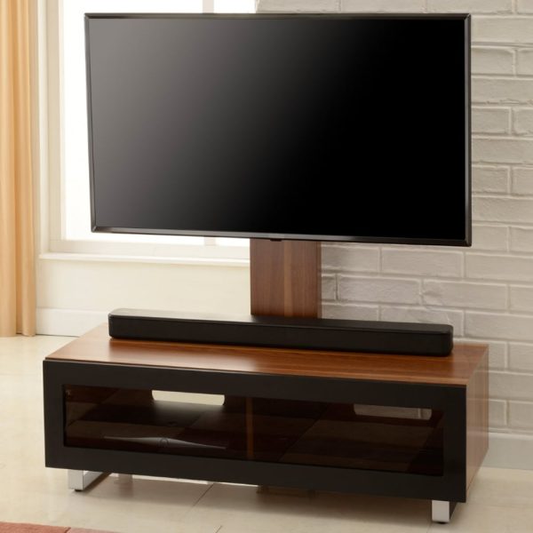 Muncie Large Wooden TV Stand With Metal Bracket In Walnut | Bed Sava