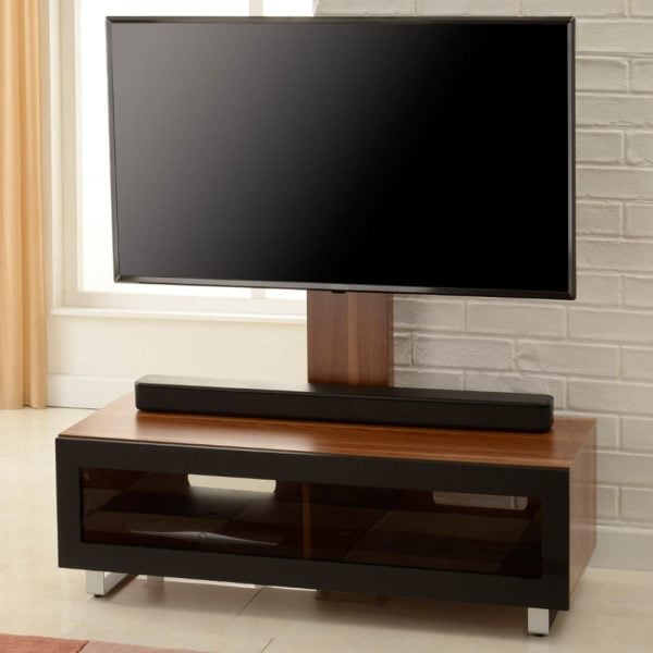 Muncie Small Wooden TV Stand With Metal Bracket In Walnut | Bed Sava