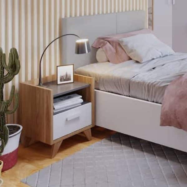 Muncie Wooden Bedside Cabinet With 1 Drawer In White And Oak | Bed Sava