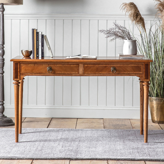 Mundelein Wooden Laptop Desk With 2 Drawers In Walnut