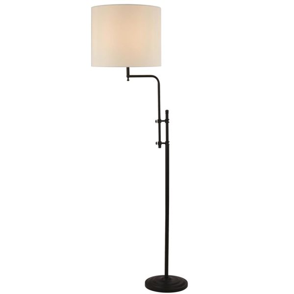 Munich Natural Linen Shade Floor Lamp In Matt Black | Bed Sava