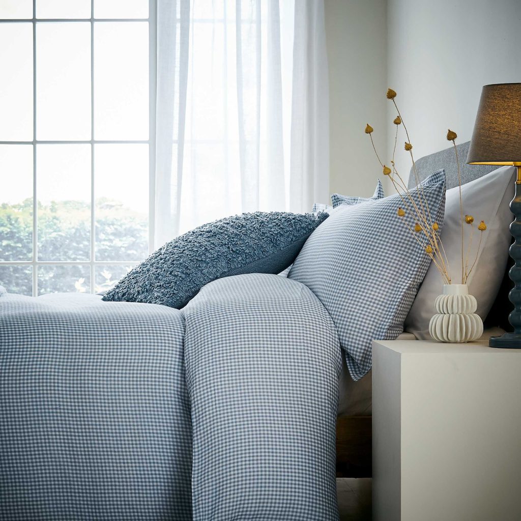 Murmur Alia Washed Gingham Kingsize Duvet Cover Set, Ballintoy Blue