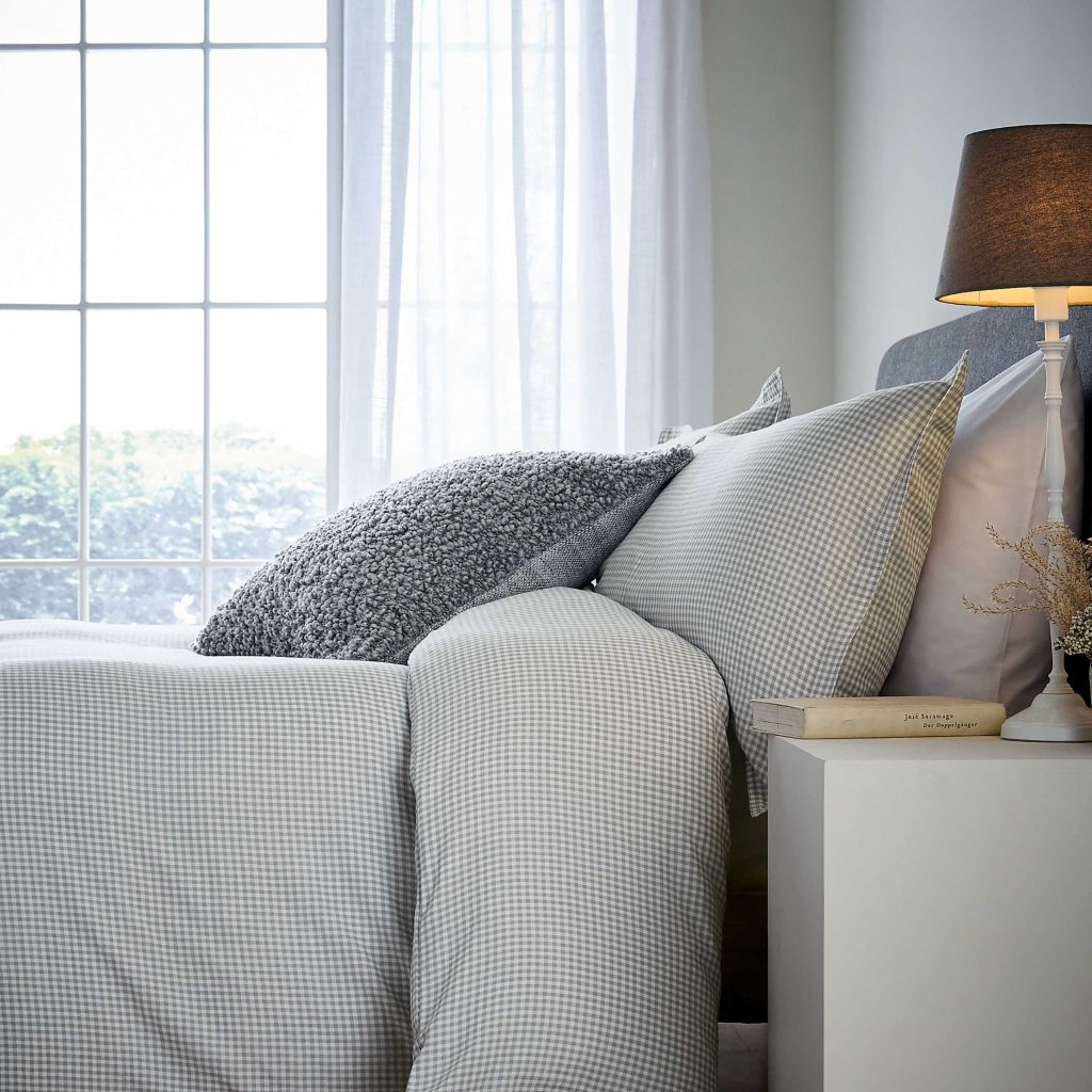 Murmur Alia Washed Gingham Double Duvet Cover Set, Cloud Grey
