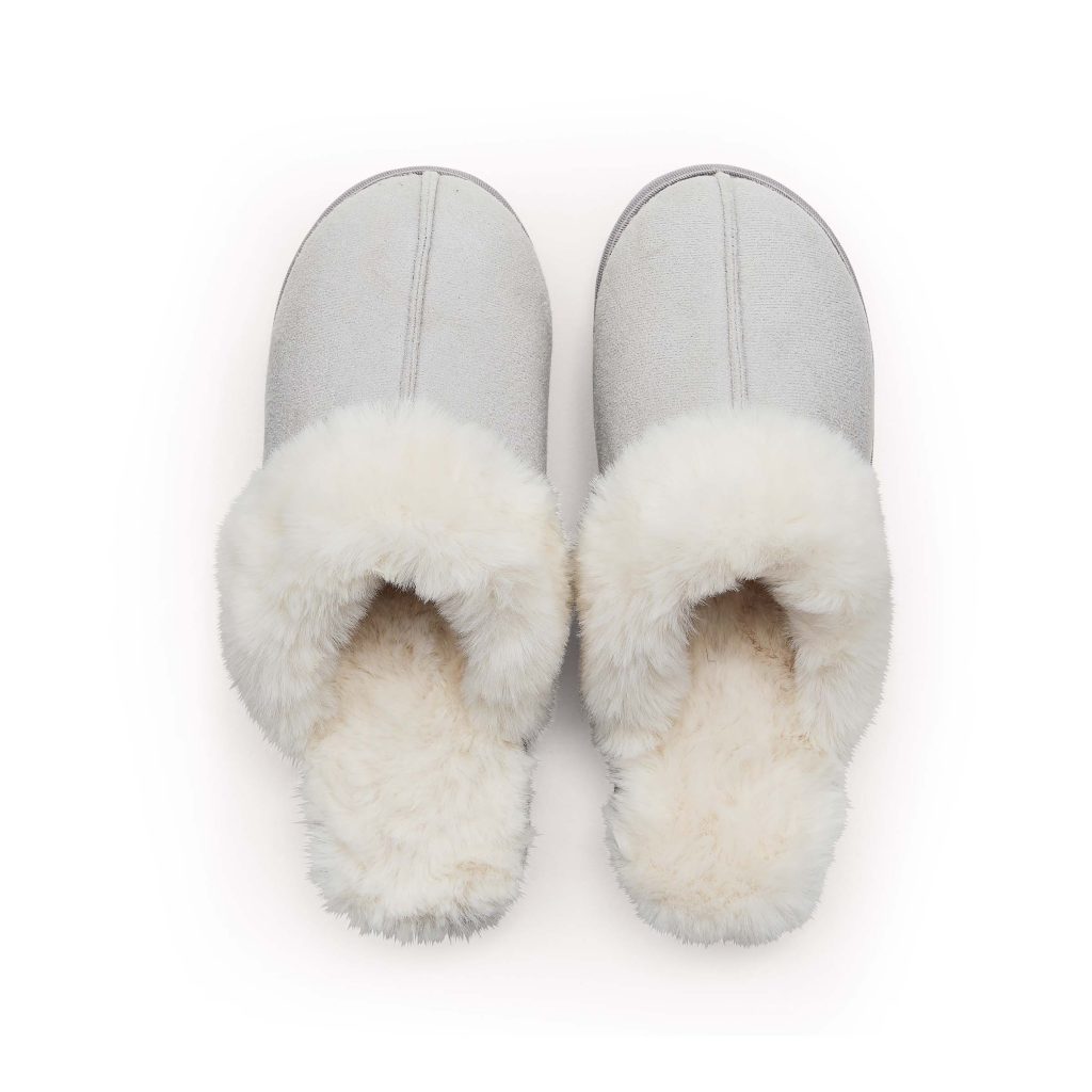 Murmur Tilda Faux Fur Slippers Size 4-5, Cloud Grey