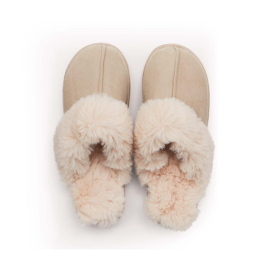 Murmur Tilda Faux Fur Slippers Size 6-7, Linen