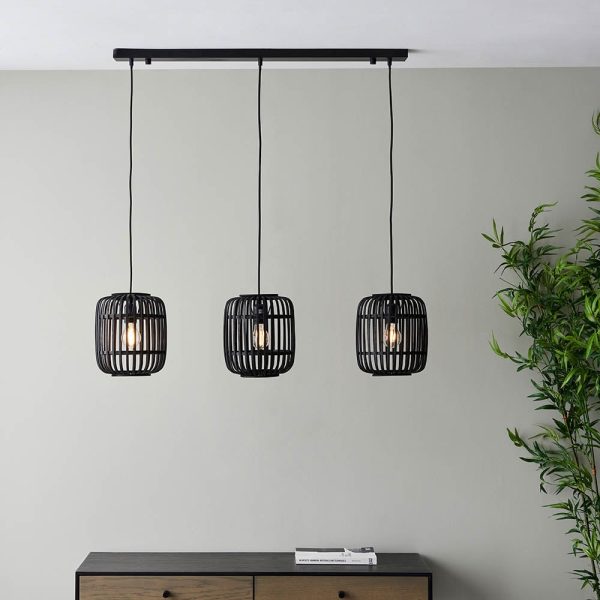 Murray 3 Light Dark Wooden Pendant Ceiling Light In Matt Black | Bed Sava