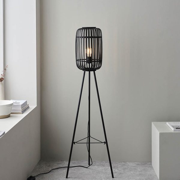 Murray Dark Bamboo Wood Floor Lamp In Matt Black | Bed Sava
