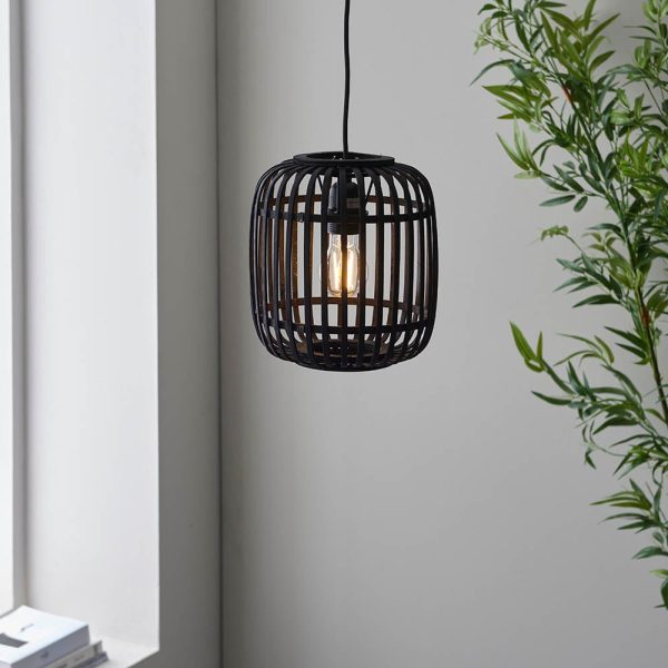 Murray Dark Bamboo Wood Pendant Ceiling Light In Matt Black | Bed Sava
