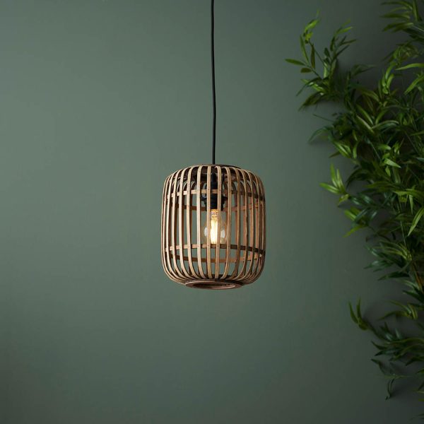 Murray Natural Bamboo Wood Pendant Ceiling Light In Matt Black | Bed Sava