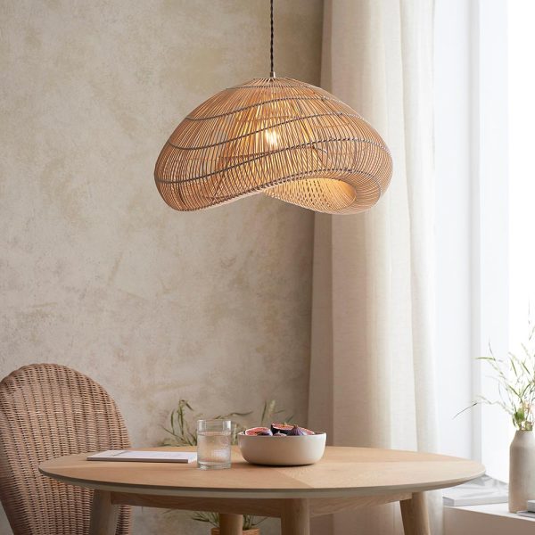 Muskegon Hand Woven Rattan Shade Pendant Ceiling Light In Natural | Bed Sava