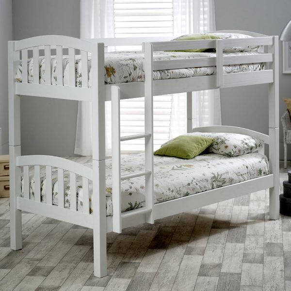 Myrtle Wooden Bunk Bed With Ladder In White | Bed Sava