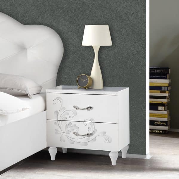 Naihati Serigraphy White Wooden Bedside Cabinets In Pair | Bed Sava