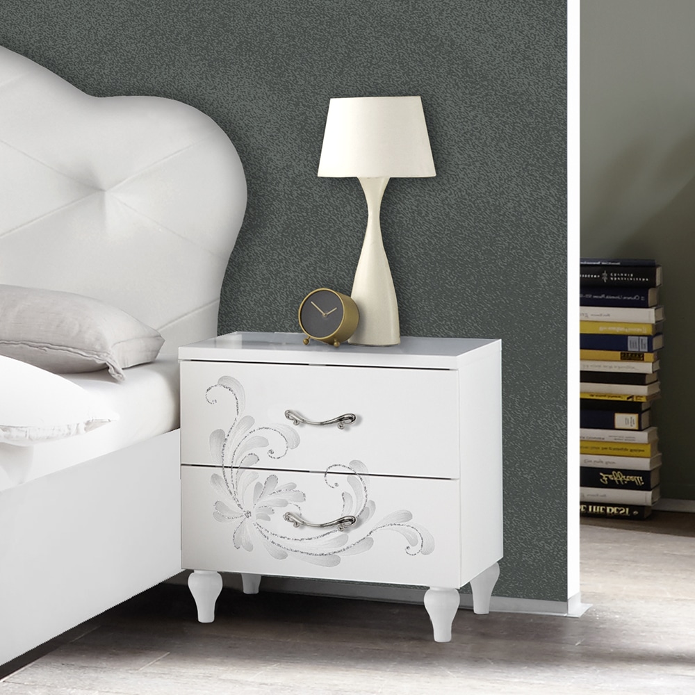 Naihati Serigraphy White Wooden Bedside Cabinets In Pair