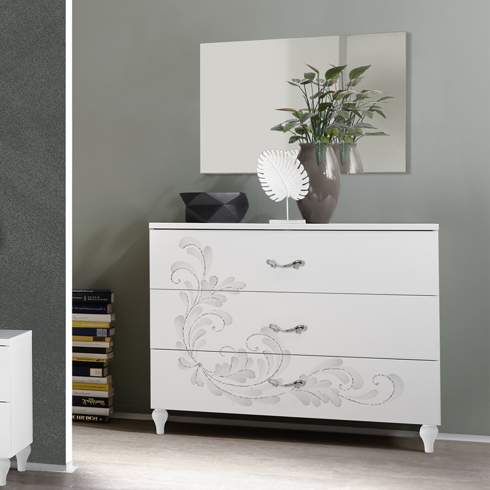 Naihati Wooden Chest Of 3 Drawers In Serigraphy White