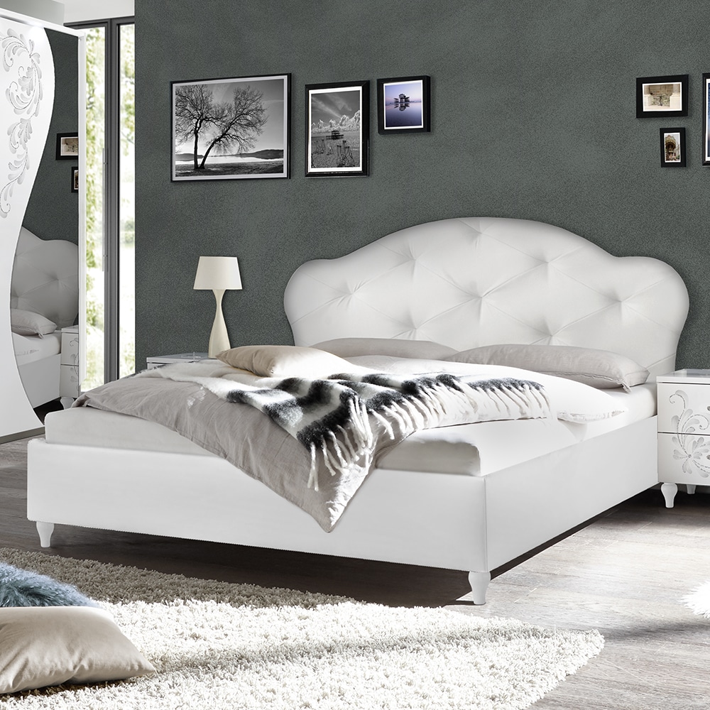 Naihati Wooden King Size Bed In Serigraphy White