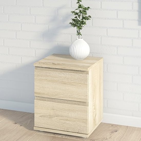 Naira Wooden Bedside Cabinet With 2 Drawer In Oak