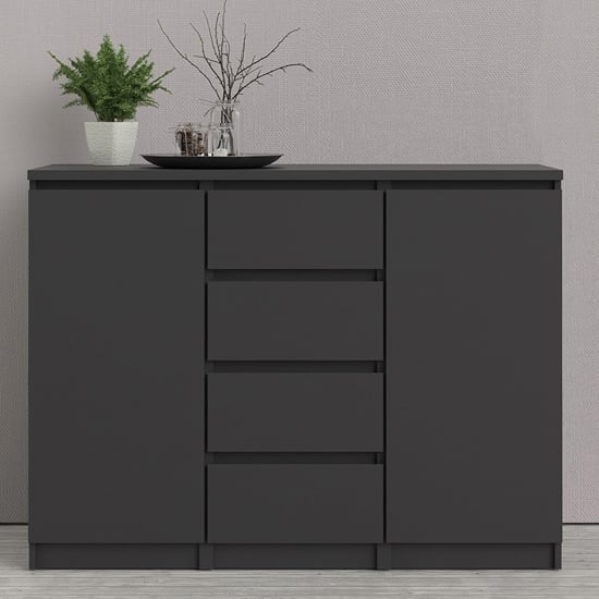 Nakou Wooden Sideboard With 4 Drawers 2 Doors In Matt Black