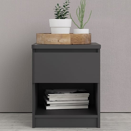 Nakou Wooden Bedside Cabinet With 1 Drawer In Matt Black