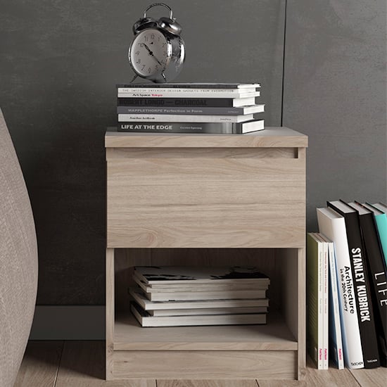 Nakou Wooden Bedside Cabinet With 1 Drawer In Oak