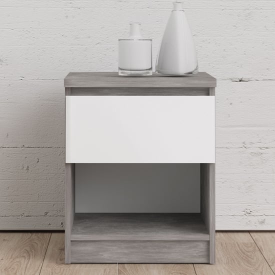 Nakou High Gloss Bedside Cabinet With 1 Door In White Oak