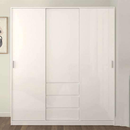 Nakou High Gloss Wardrobe With 2 Sliding Doors In White