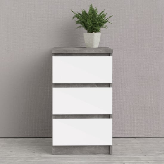 Nakou High Gloss Bedside Cabinet With 3 Drawers In White Oak