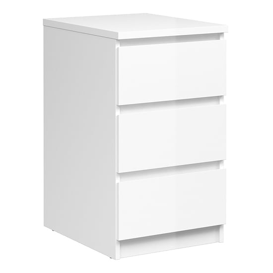 Nakou High Gloss Bedside Cabinet With 3 Drawers In White