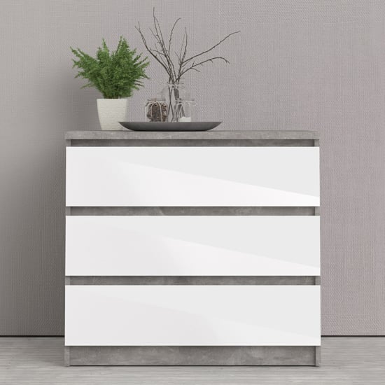 Nakou High Gloss Chest Of 3 Drawers In White And Oak