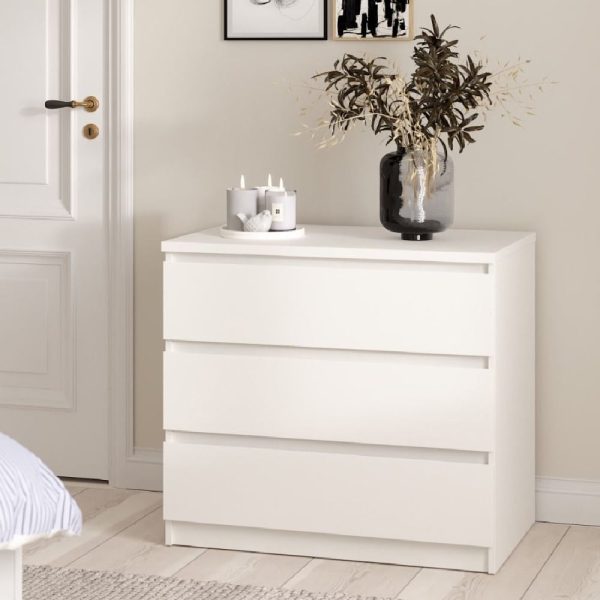 Nakou Wooden Chest Of 3 Drawers In White | Bed Sava