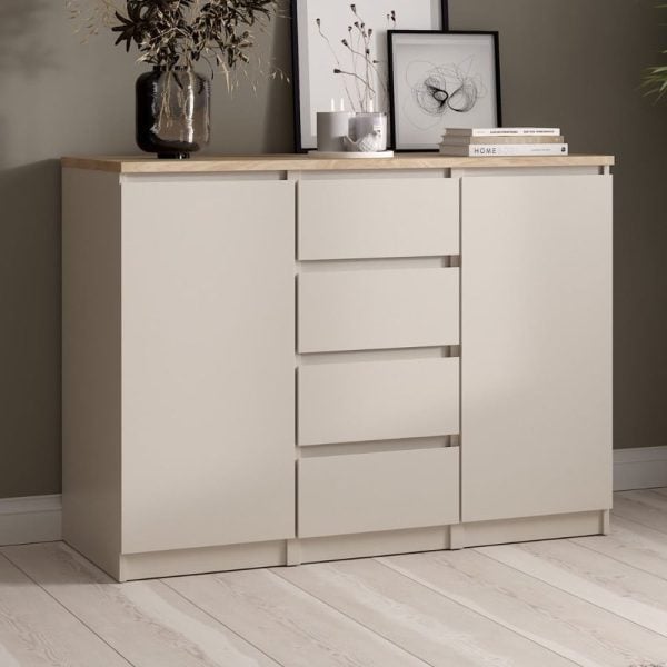 Nakou Wooden Sideboard With 2 Doors 4 Drawers In Cashmere | Bed Sava