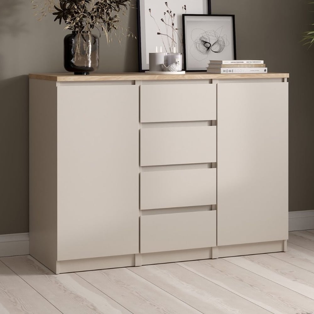 Nakou Wooden Sideboard With 2 Doors 4 Drawers In Cashmere